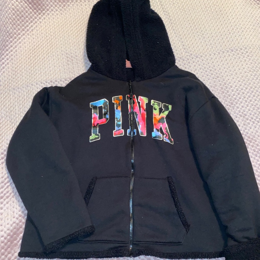 VS PINK reversible fleece hooded sweatshirt